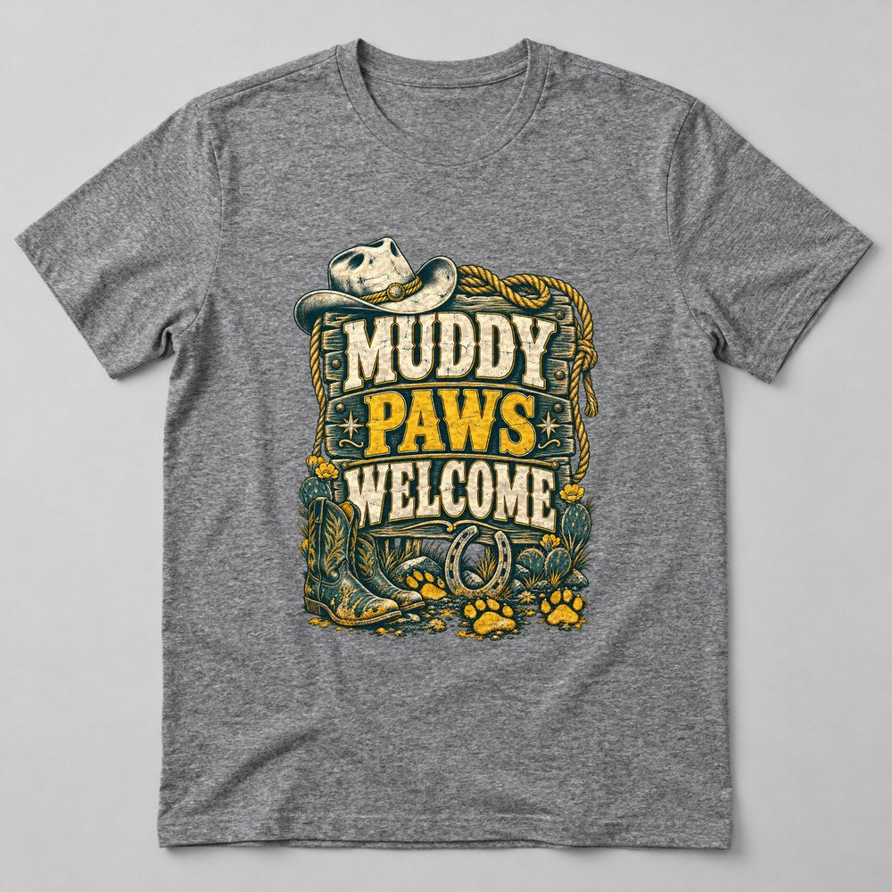 Muddy Paws Welcome T-Shirt in Heather Grey