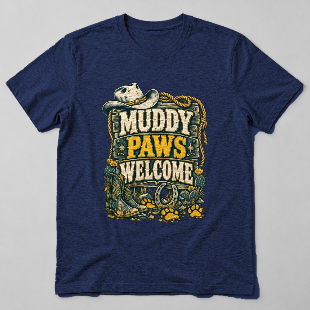 Muddy Paws Welcome T-Shirt in Navy