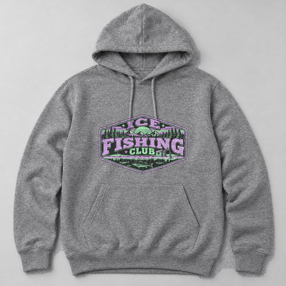 Ice Fishing Club Hoodie in Heather Grey