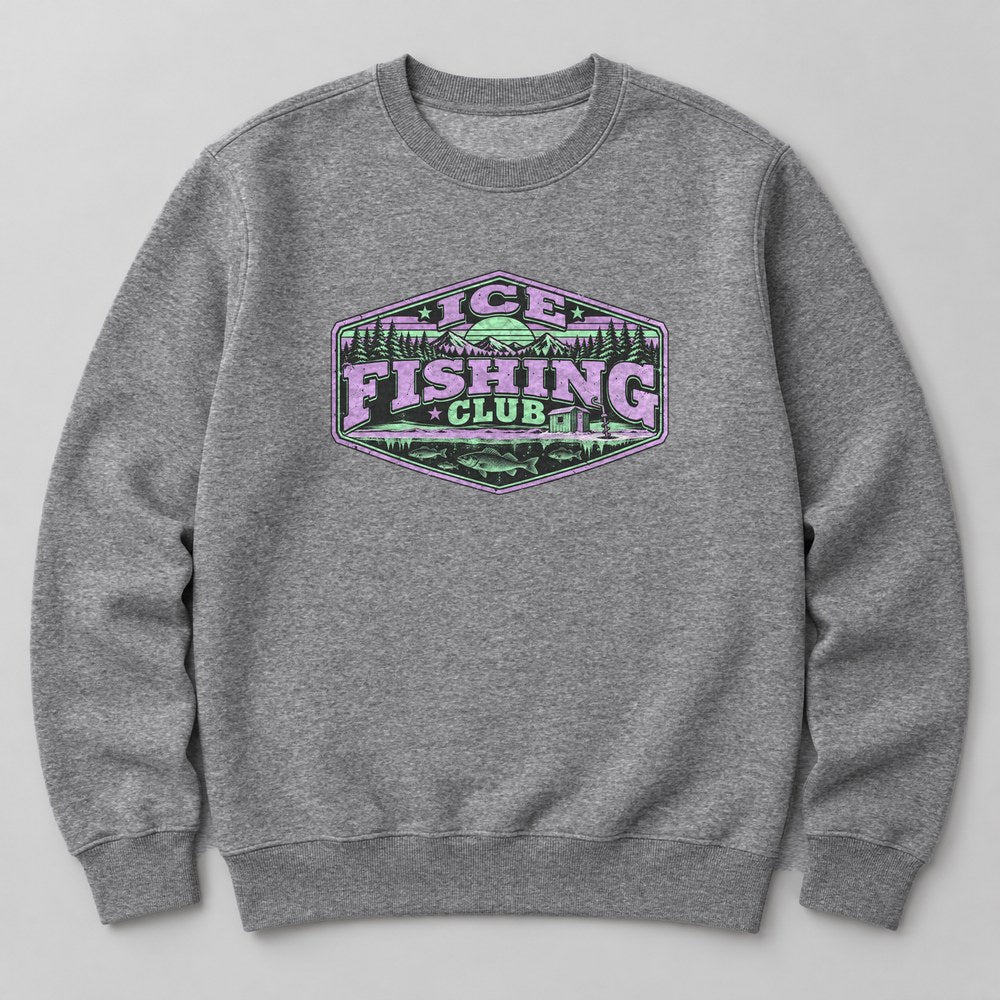 Ice Fishing Club Sweatshirt in Heather Grey