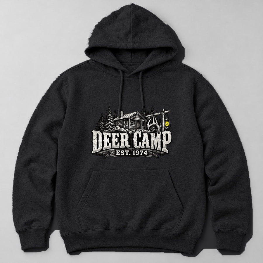 Deer Camp Est. 1974 Hoodie in Black
