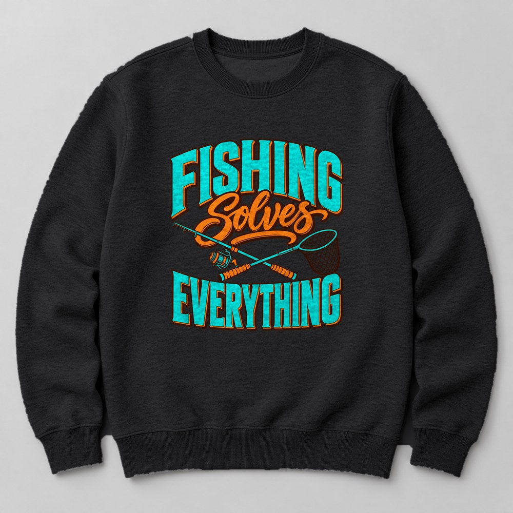 Fishing Solves Everything Sweatshirt in Black