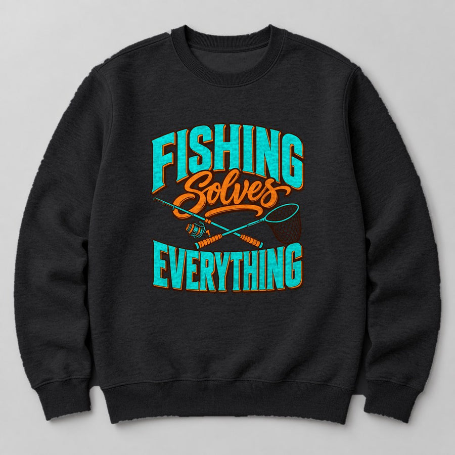 Fishing Solves Everything Sweatshirt in Black