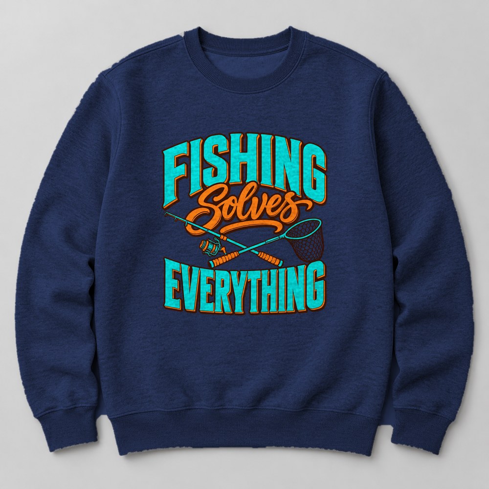 Fishing Solves Everything Sweatshirt in Navy