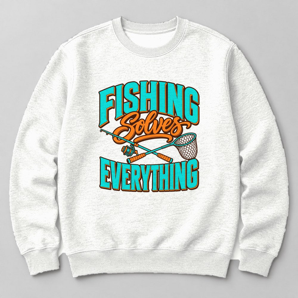 Fishing Solves Everything Sweatshirt in White