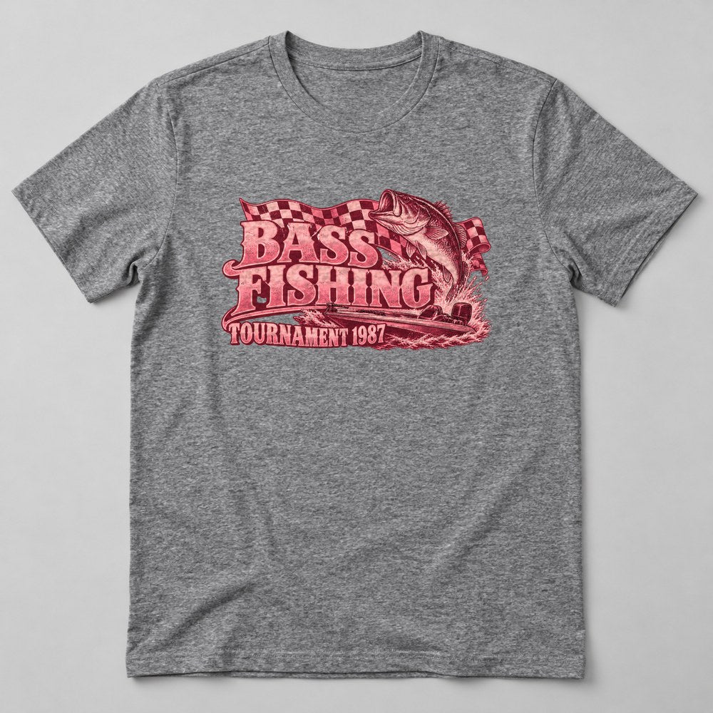 Bass Fishing Tournament 1987 T-Shirt in Heather Grey