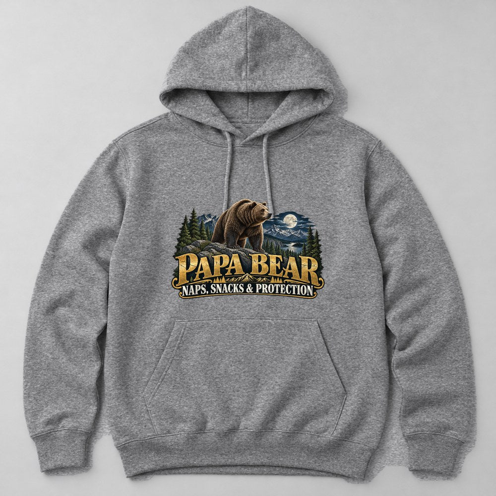Papa Bear Naps, Snacks & Protection Hoodie in Heather Grey