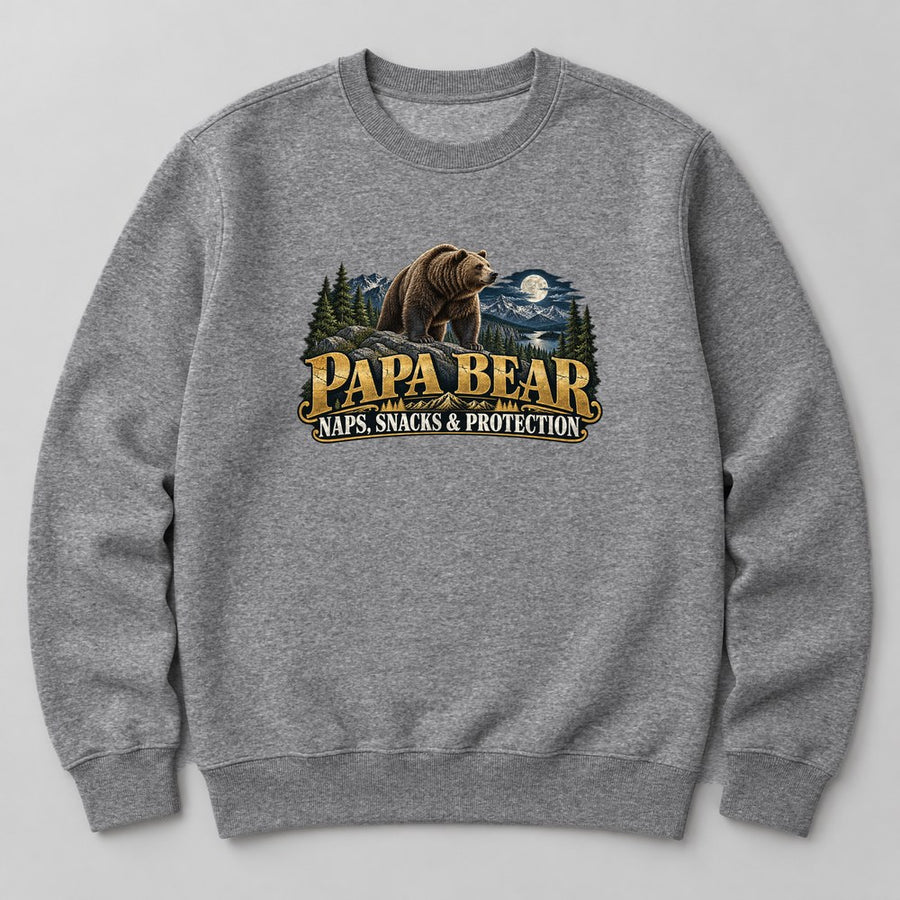 Papa Bear Naps, Snacks & Protection Sweatshirt in Heather Grey