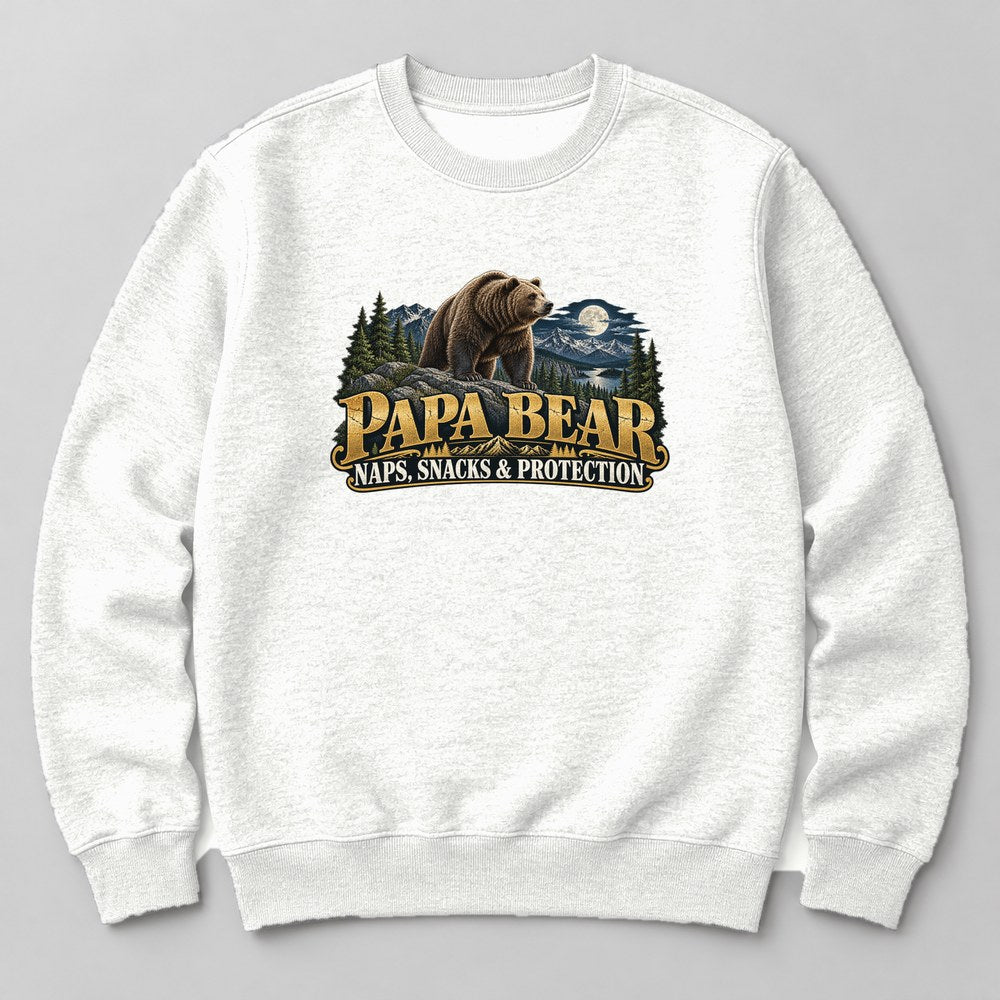 Papa Bear Naps, Snacks & Protection Sweatshirt in White