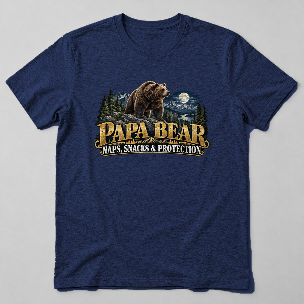 Papa Bear Naps, Snacks & Protection T-Shirt in Navy