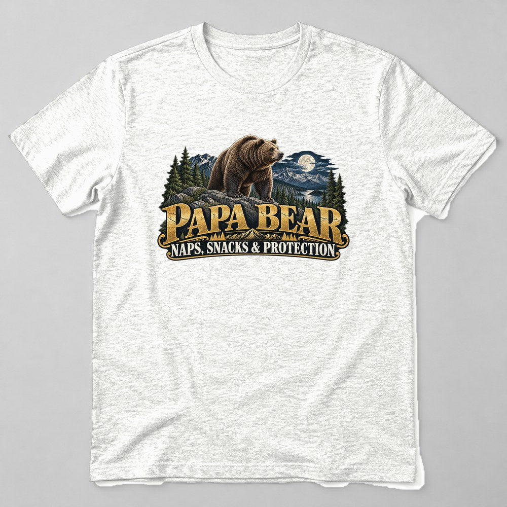 Papa Bear Naps, Snacks & Protection T-Shirt in White