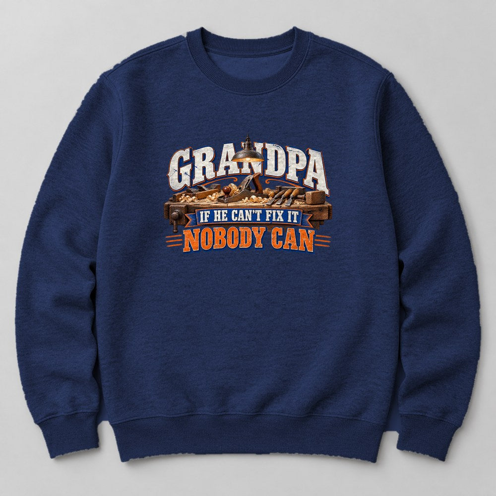 Grandpa If He Can't Fix It Nobody Can Sweatshirt in Navy