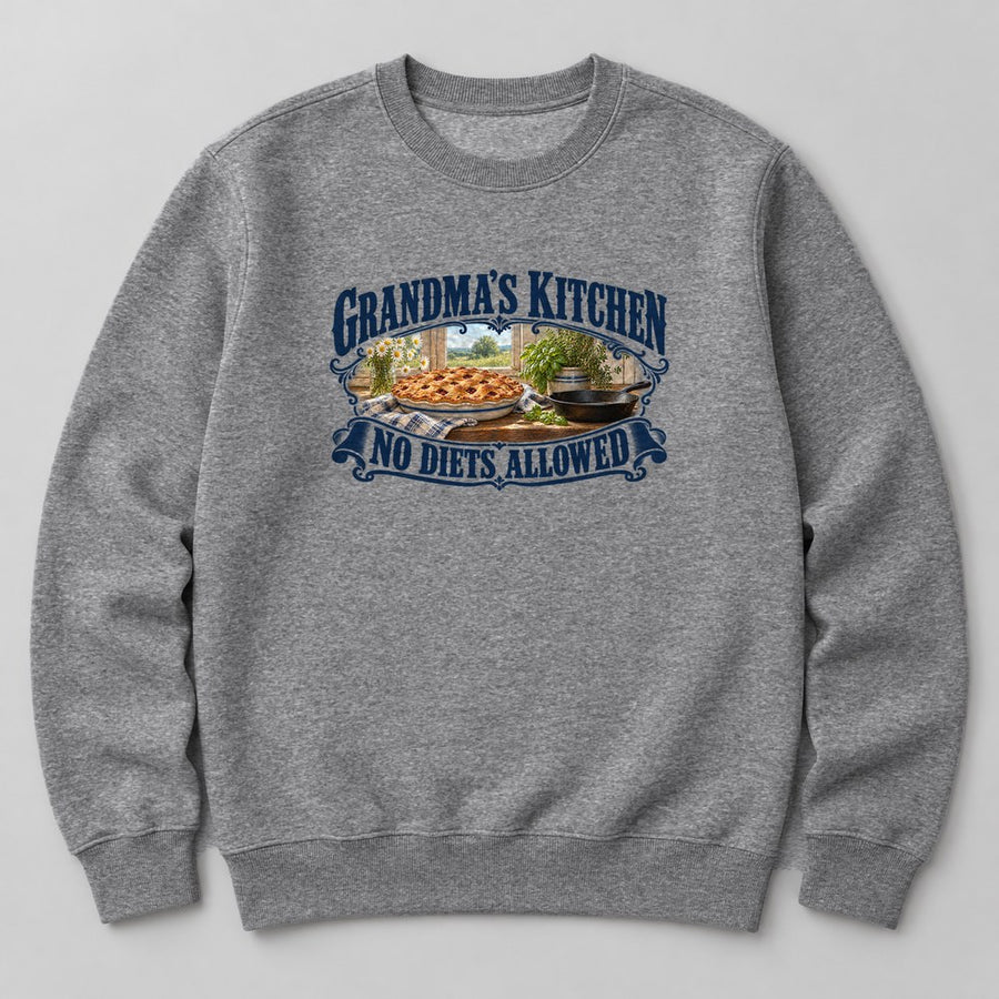 Grandma's Kitchen No Diets Allowed Sweatshirt in Heather Grey