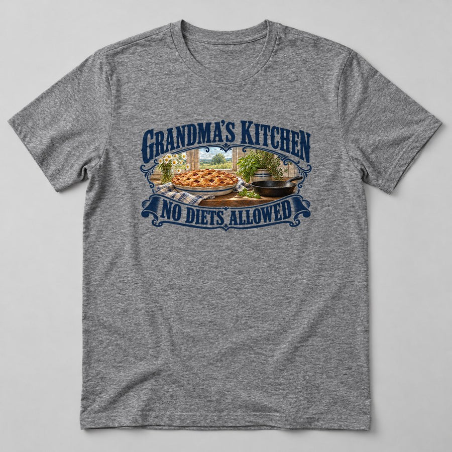 Grandma's Kitchen No Diets Allowed T-Shirt in Heather Grey