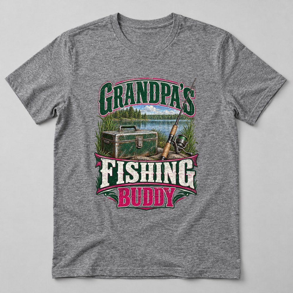 Grandpa's Fishing Buddy T-Shirt in Heather Grey