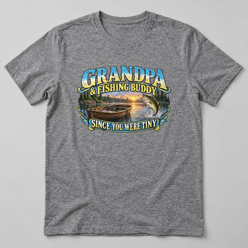 Grandpa & Fishing Buddy Since You Were Tiny T-Shirt in Heather Grey