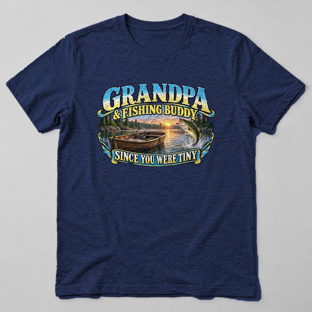 Grandpa & Fishing Buddy Since You Were Tiny T-Shirt in Navy