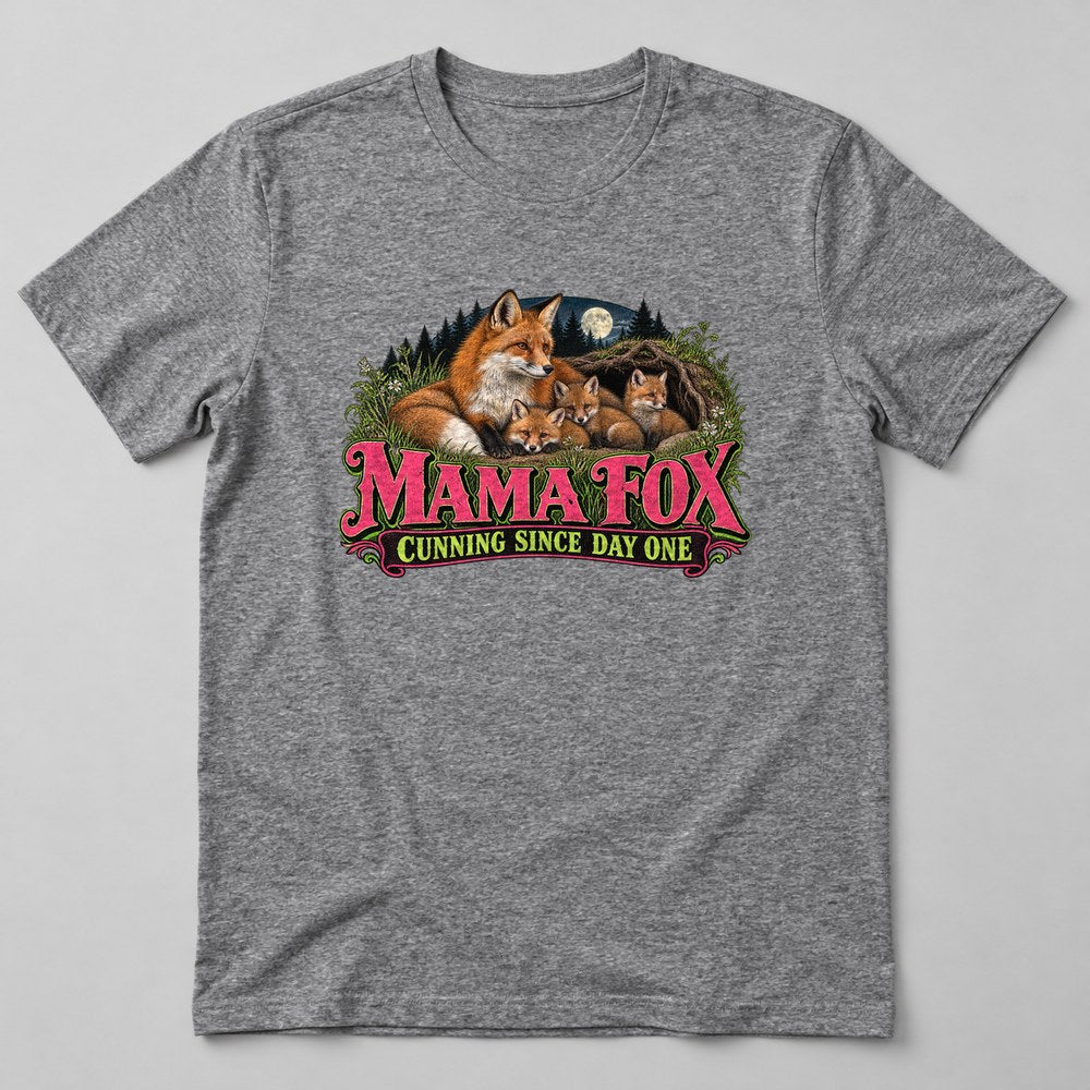 Mama Fox Cunning Since Day One T-Shirt in Heather Grey