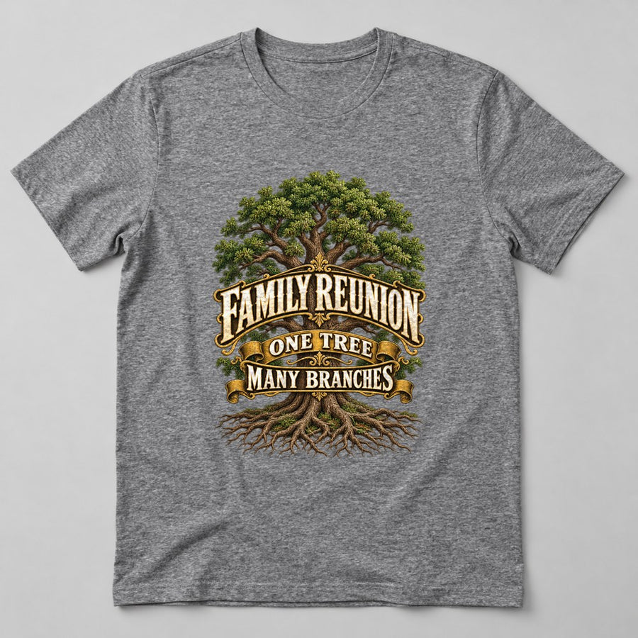 Family Reunion One Tree Many Branches T-Shirt in Heather Grey