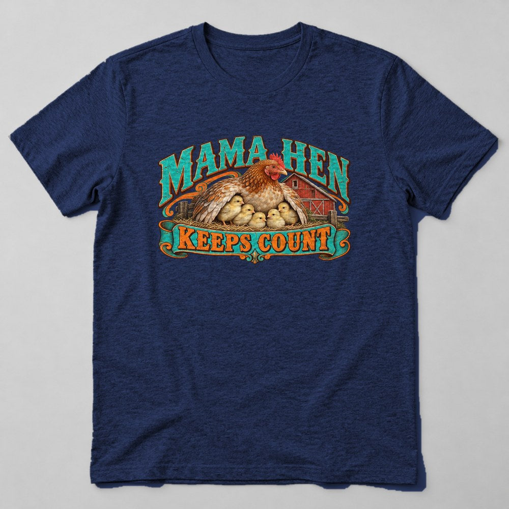 Mama Hen Keeps Count T-Shirt in Navy