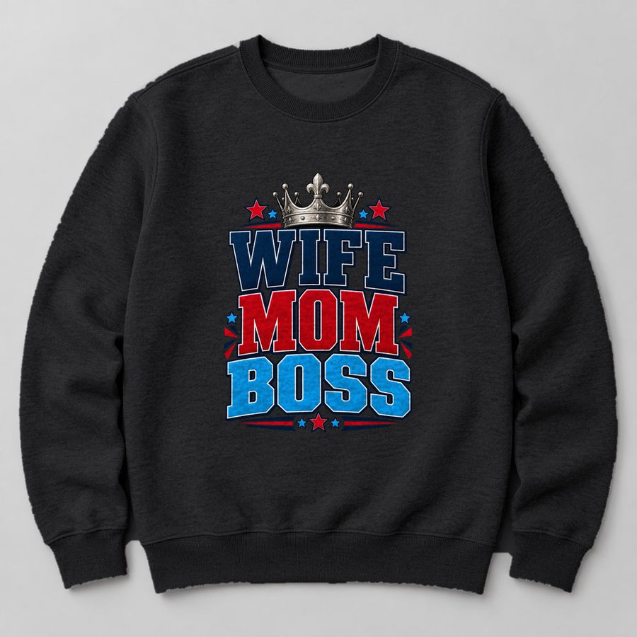 Wife Mom Boss Sweatshirt in Black
