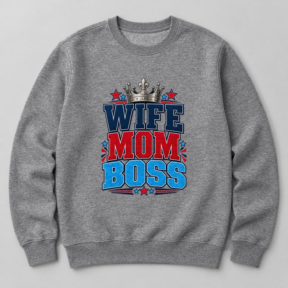 Wife Mom Boss Sweatshirt in Heather Grey