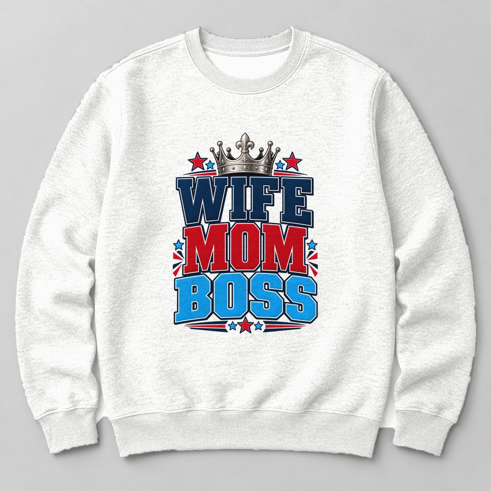 Wife Mom Boss Sweatshirt in White