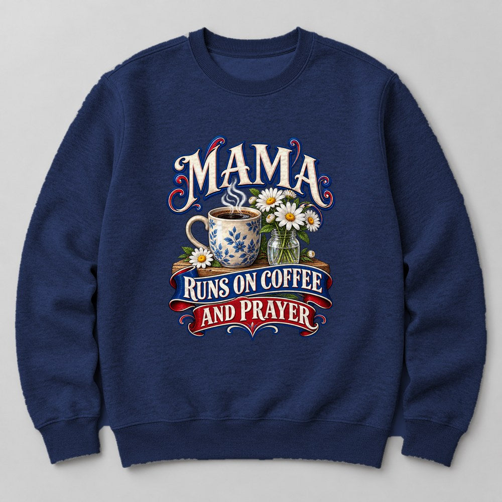 Mama Runs on Coffee and Prayer Sweatshirt in Navy