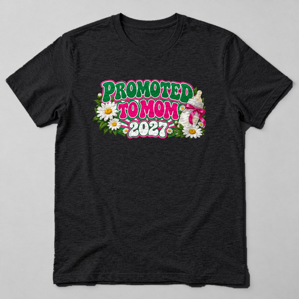 Promoted to Mom 2027 T-Shirt in Black