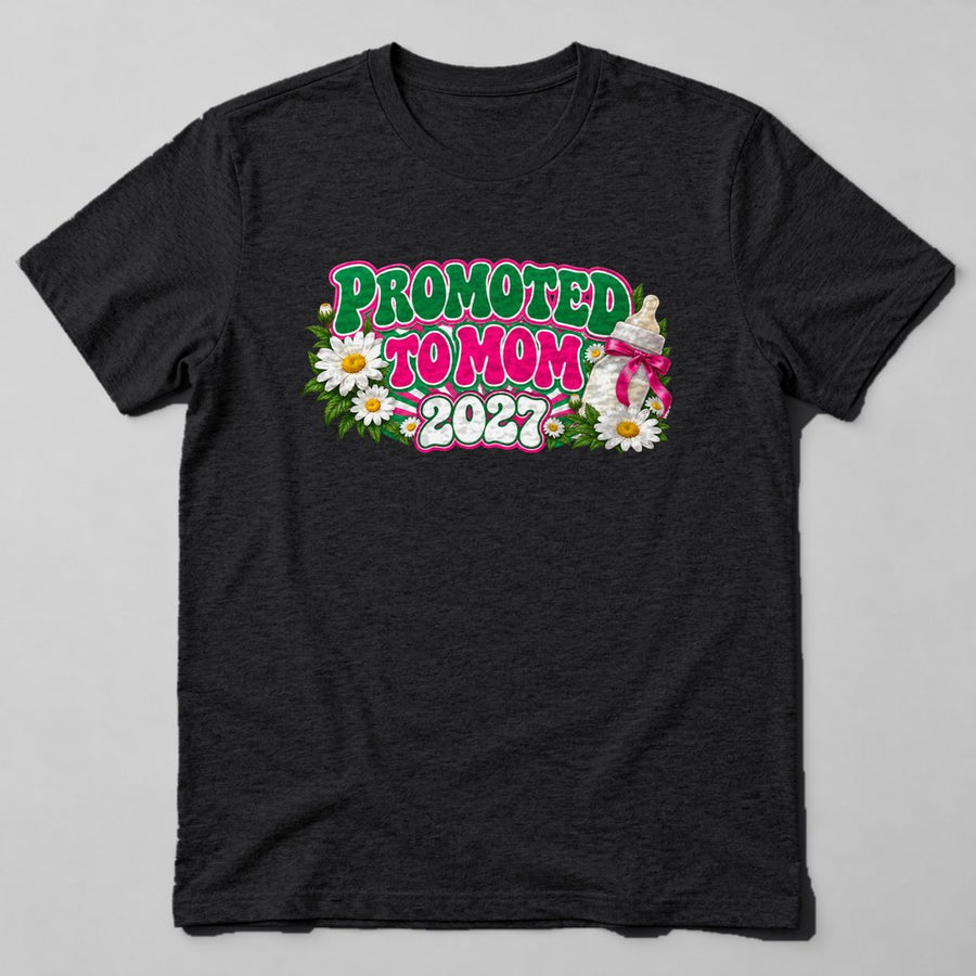 Promoted to Mom 2027 T-Shirt in Black