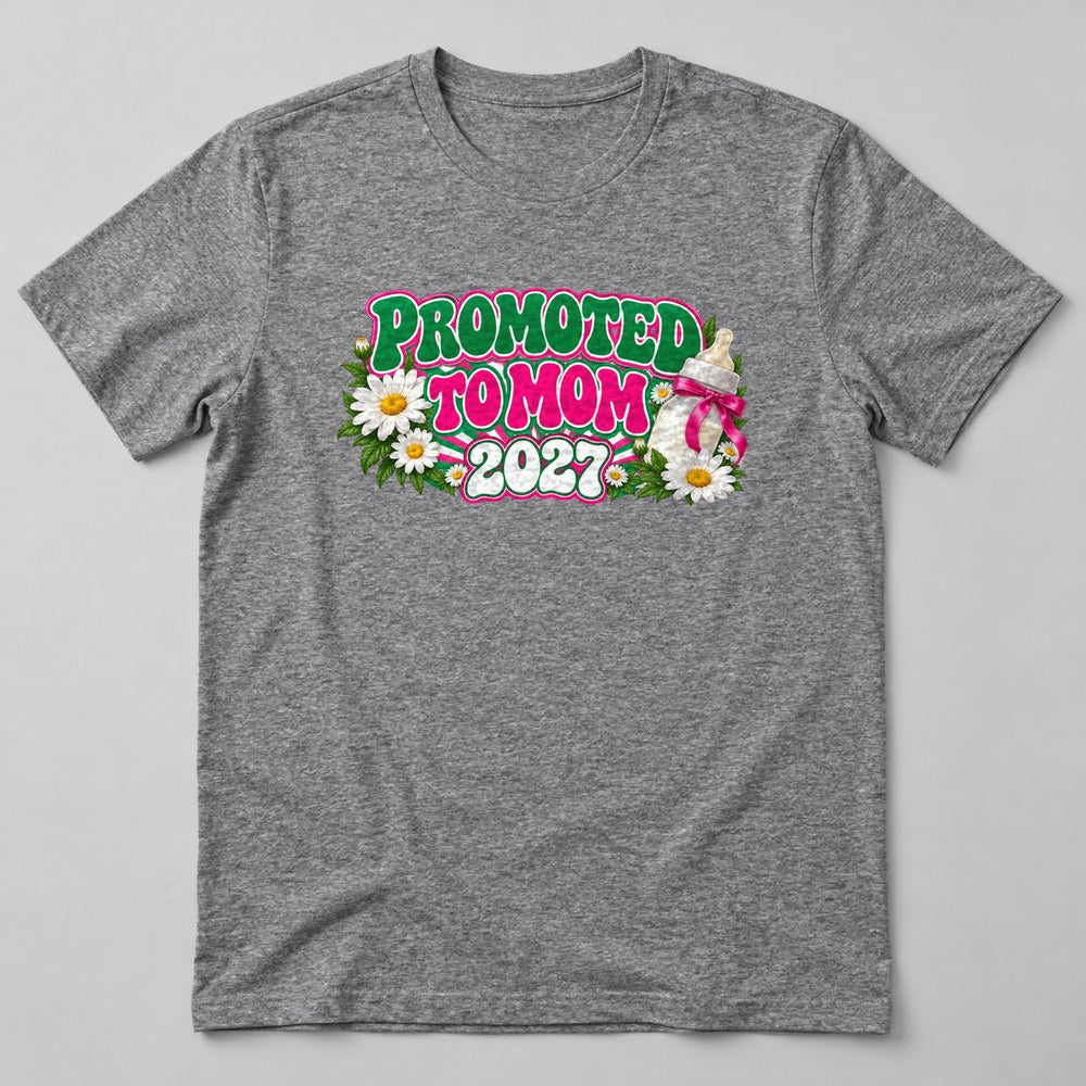 Promoted to Mom 2027 T-Shirt in Heather Grey