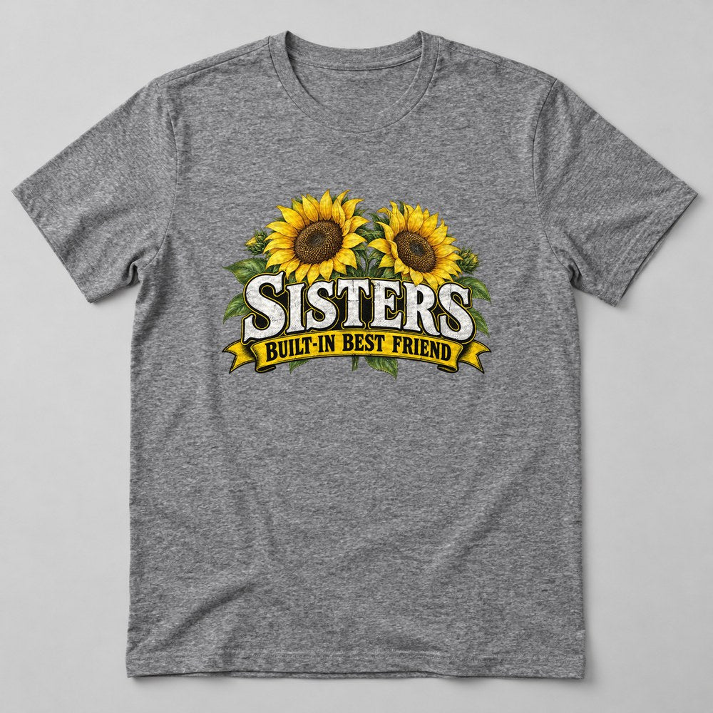 Sisters Built-in Best Friend T-Shirt in Heather Grey