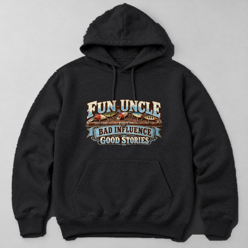 Fun Uncle Bad Influence Good Stories Hoodie in Black
