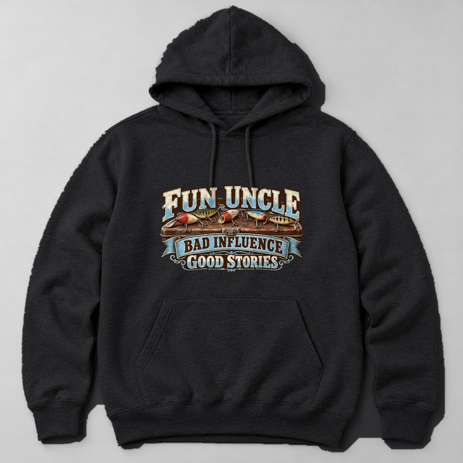 Fun Uncle Bad Influence Good Stories Hoodie in Black