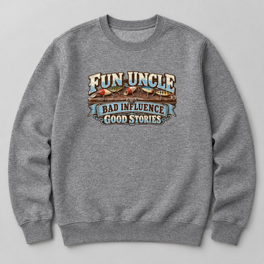 Fun Uncle Bad Influence Good Stories Sweatshirt in Heather Grey