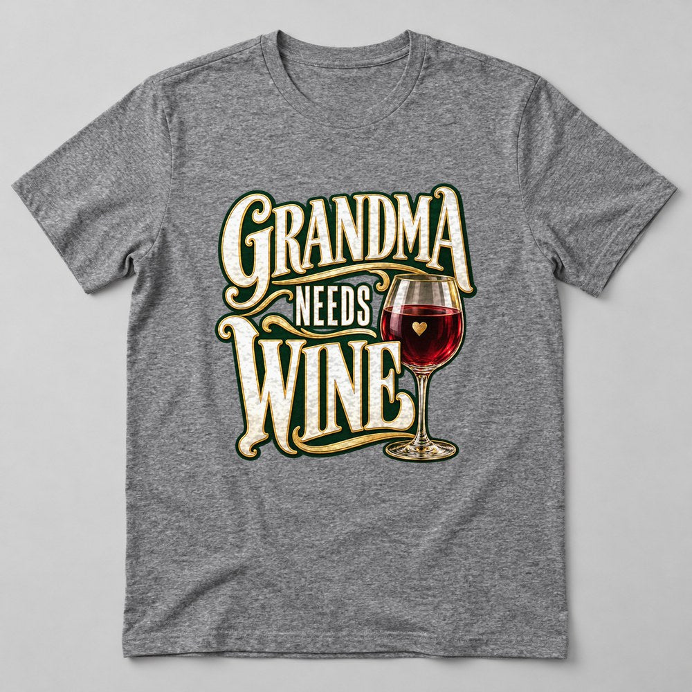Grandma Needs Wine T-Shirt in Heather Grey