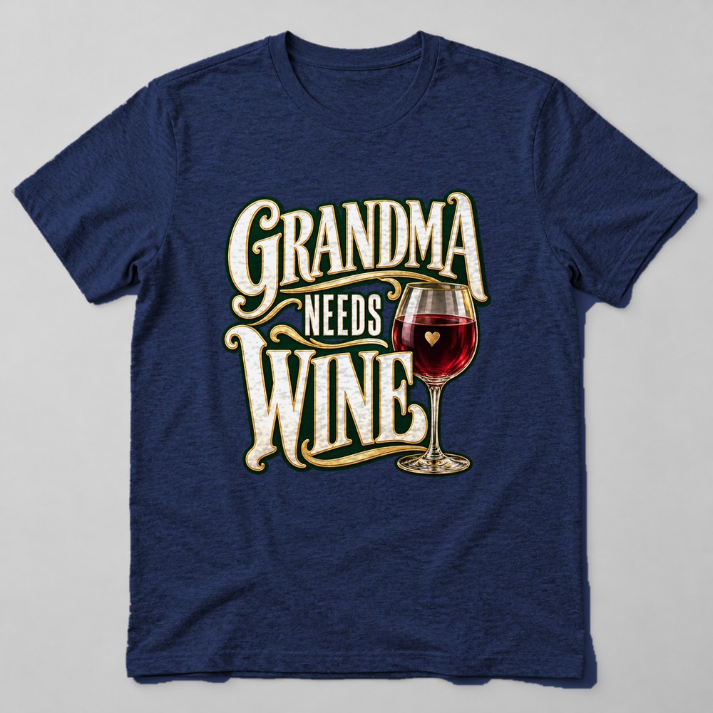 Grandma Needs Wine T-Shirt in Navy