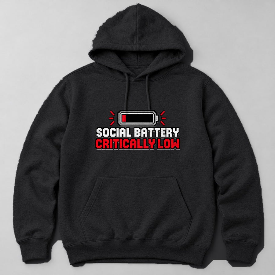 Social Battery Critically Low Hoodie in Black