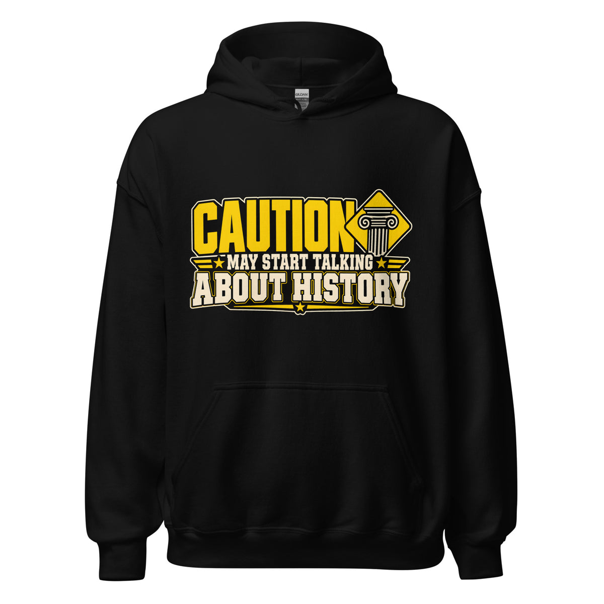 May Start Talking About History Hoodie in Black — official front print preview