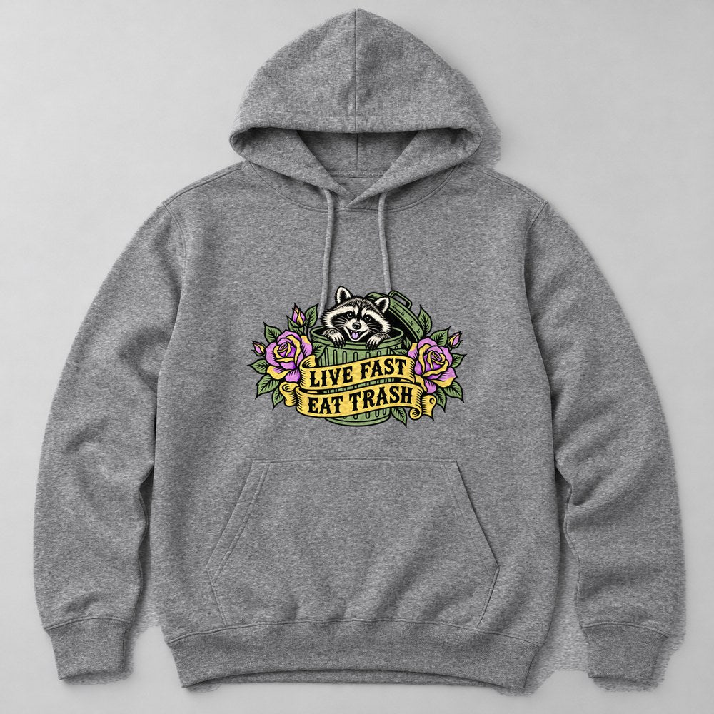 Live Fast Eat Trash Hoodie in Heather Grey