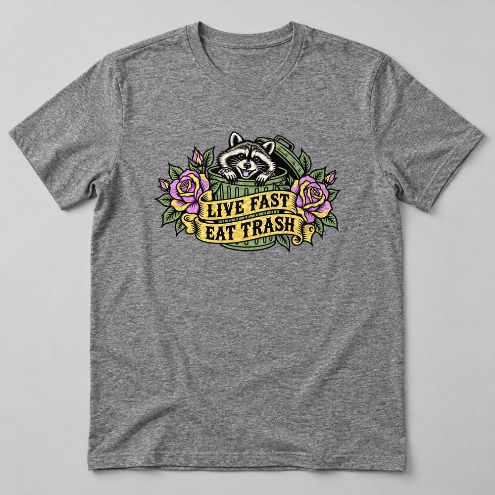 Live Fast Eat Trash T-Shirt in Heather Grey