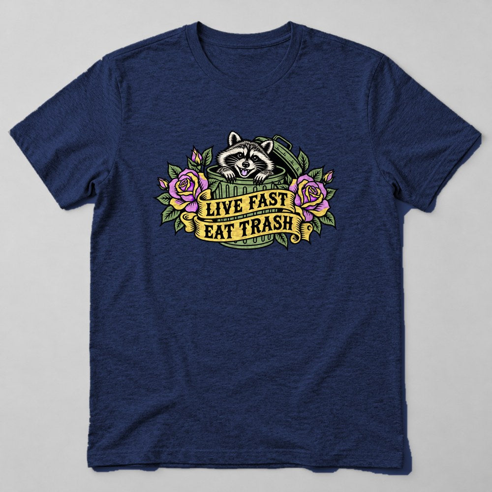 Live Fast Eat Trash T-Shirt in Navy