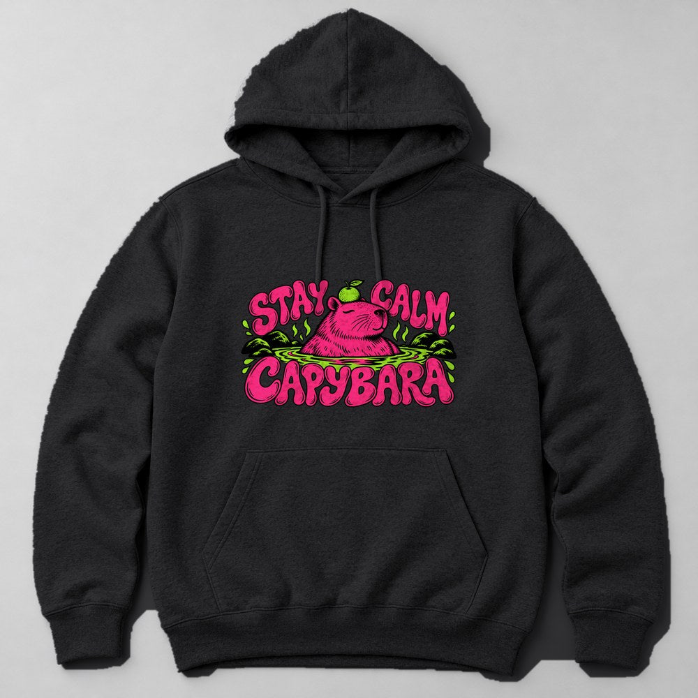 Stay Calm Capybara Hoodie in Black