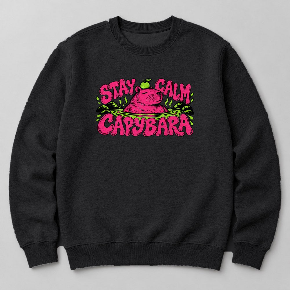 Stay Calm Capybara Sweatshirt in Black