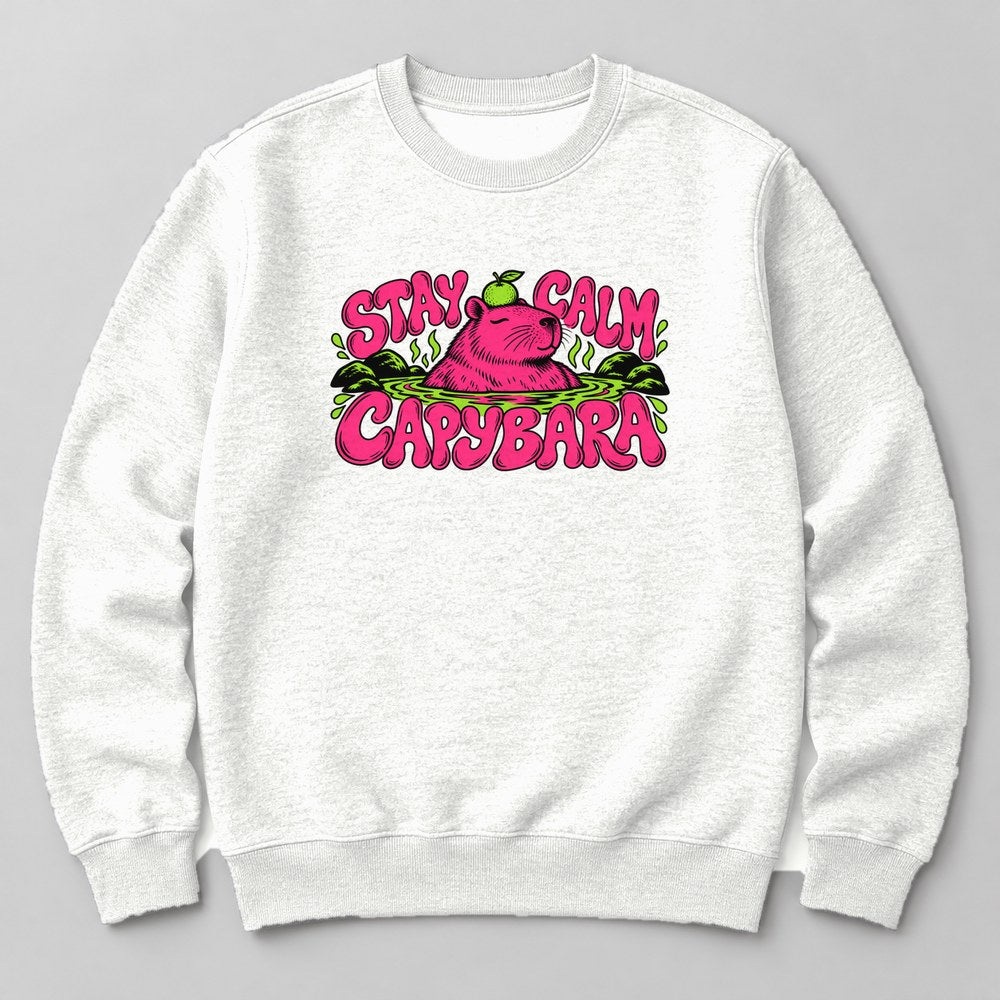 Stay Calm Capybara Sweatshirt in White