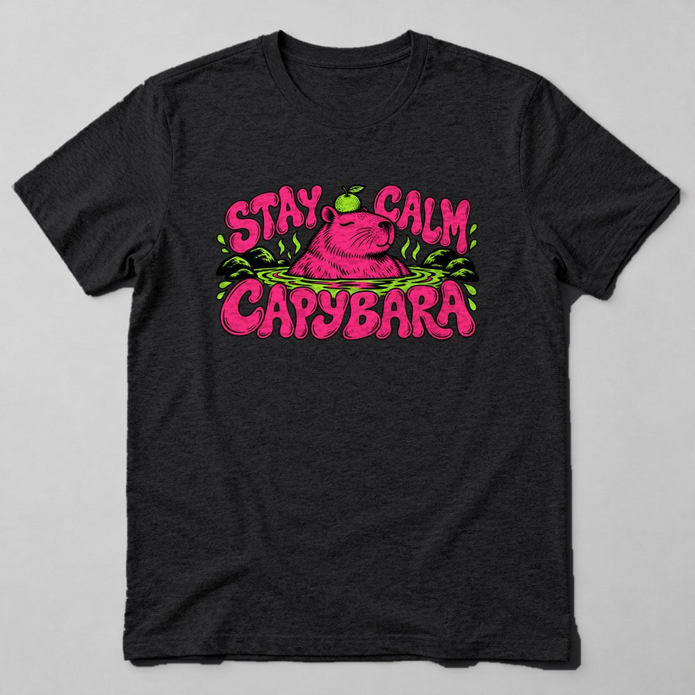 Stay Calm Capybara T-Shirt in Black