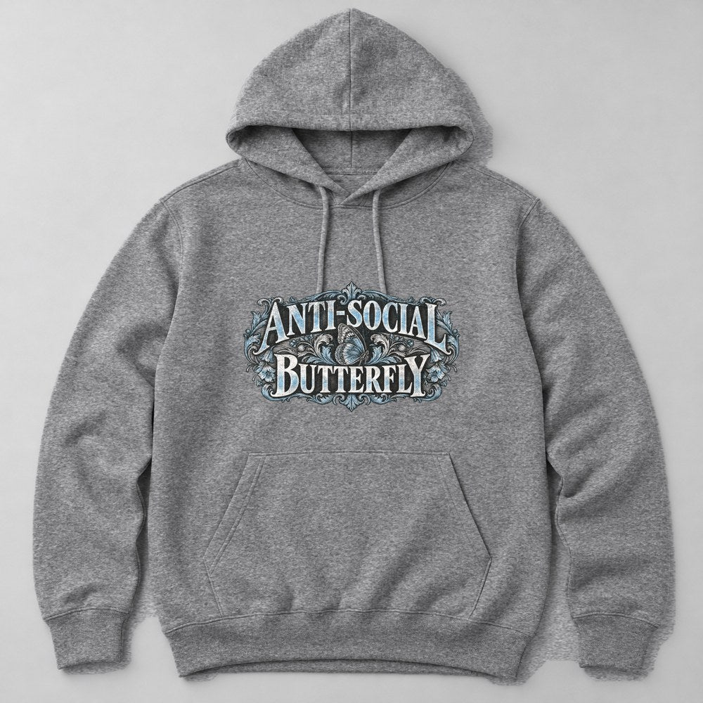 Anti-social Butterfly Hoodie in Heather Grey