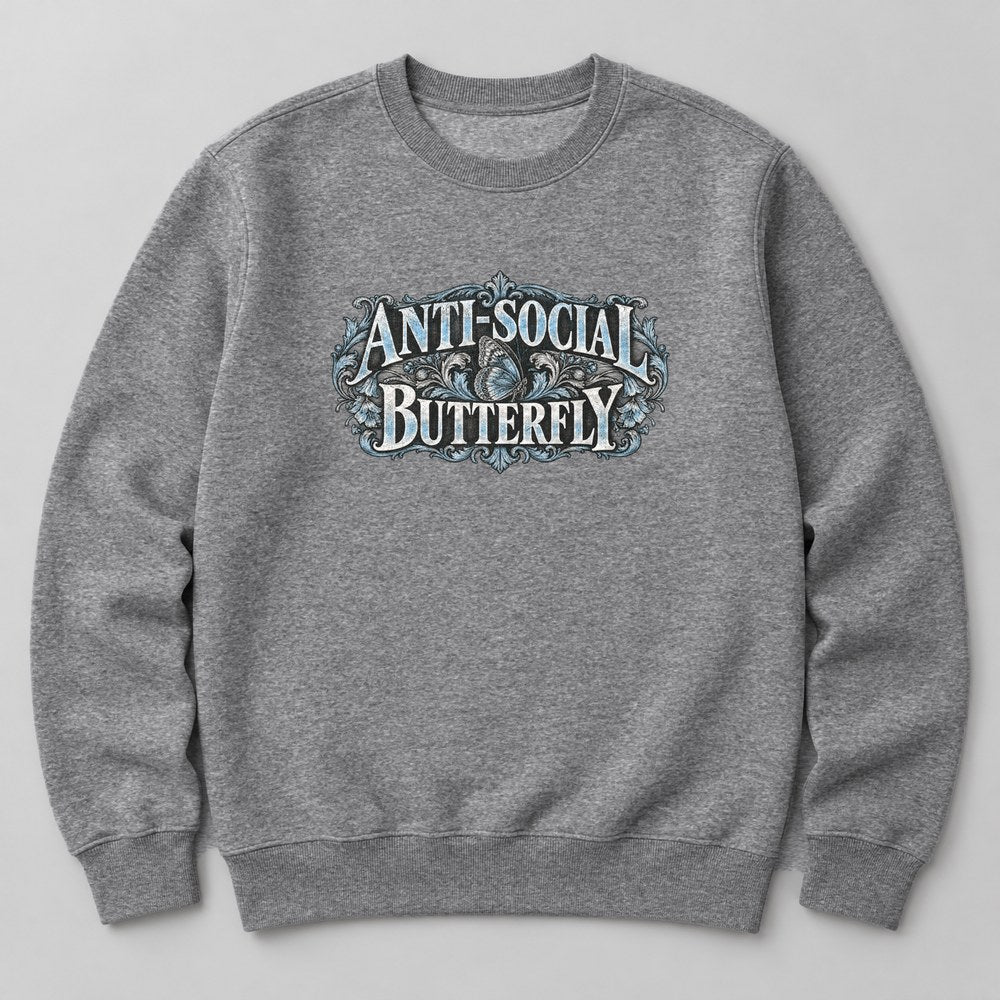 Anti-social Butterfly Sweatshirt in Heather Grey