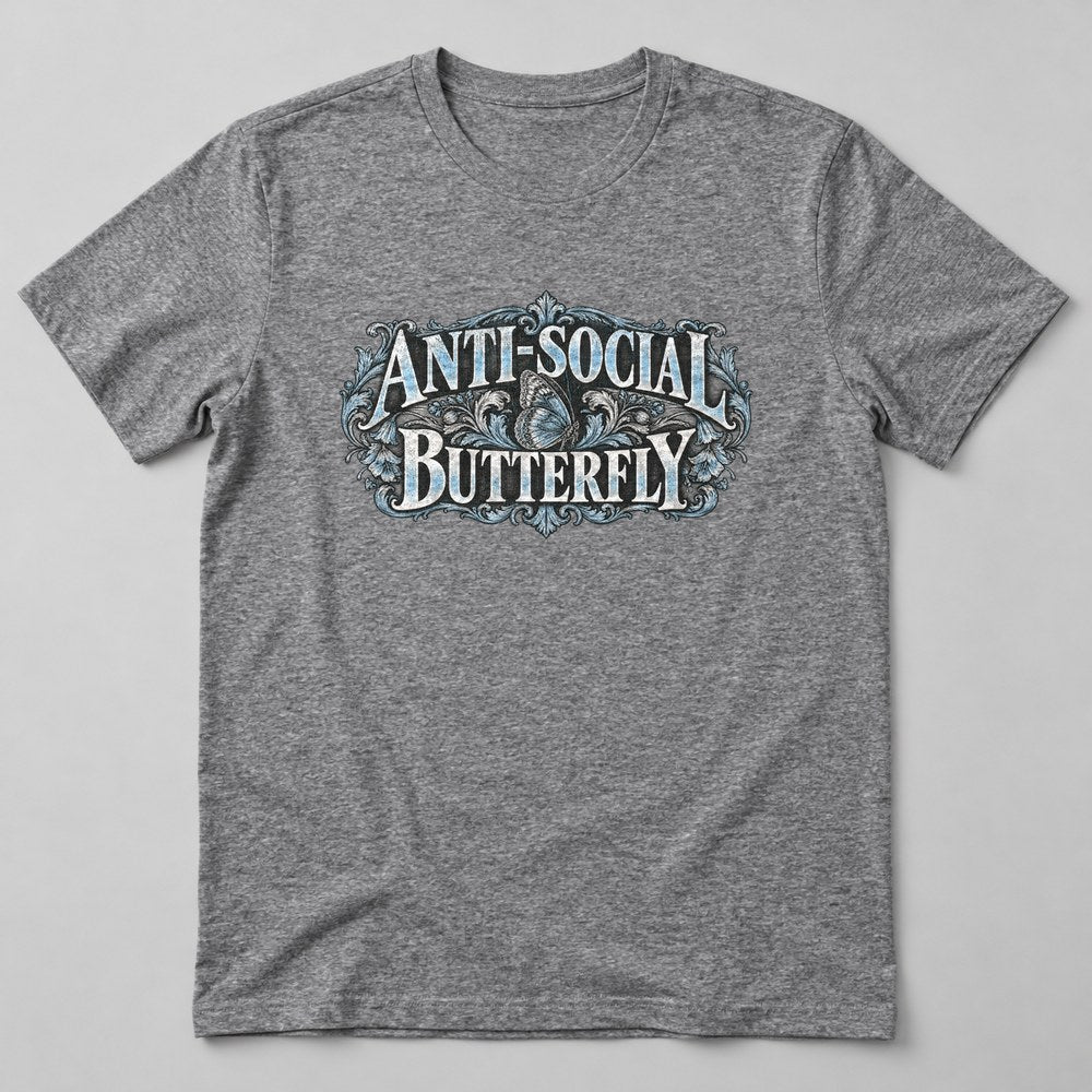 Anti-social Butterfly T-Shirt in Heather Grey