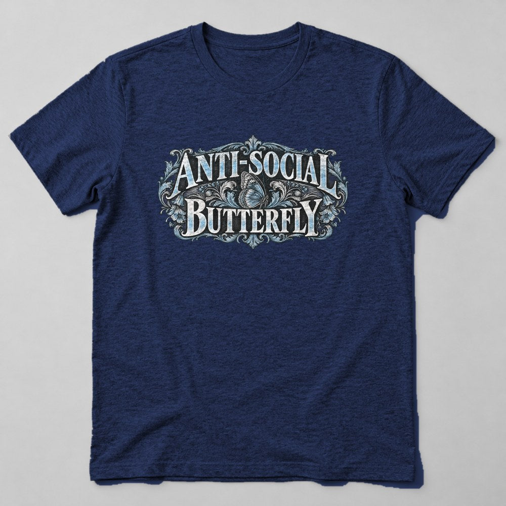 Anti-social Butterfly T-Shirt in Navy